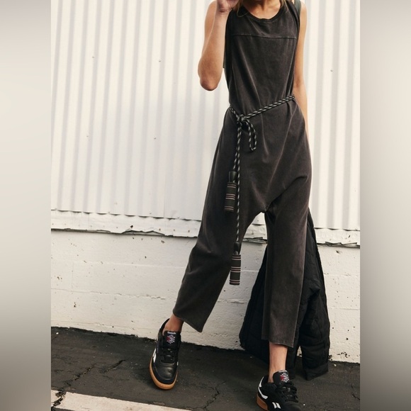 Free People Pants - #35 NWT Free People Hot Shot Twisted Onesie in Washed Black